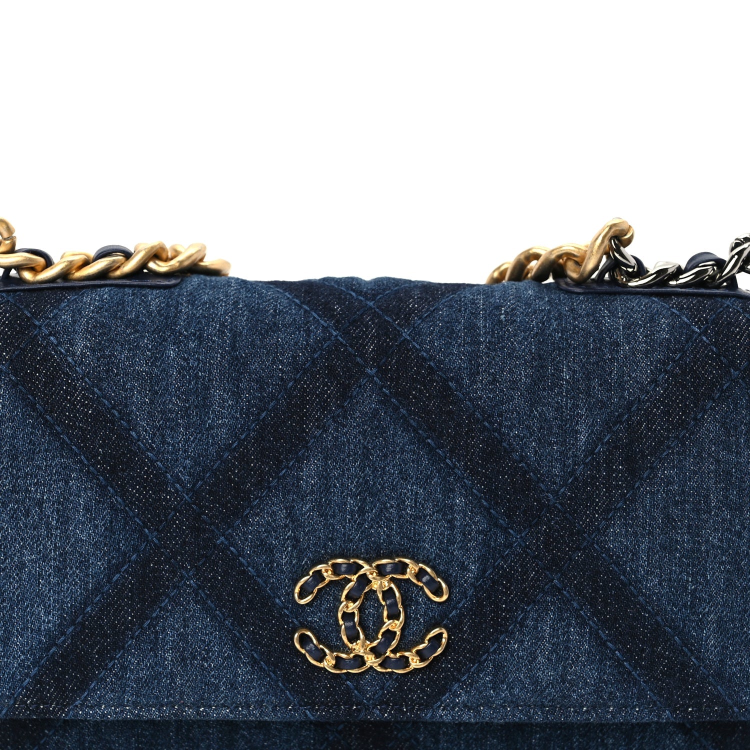 Chanel Denim Quilted 19 Wallet On Chain WOC  Blue 8 of 10