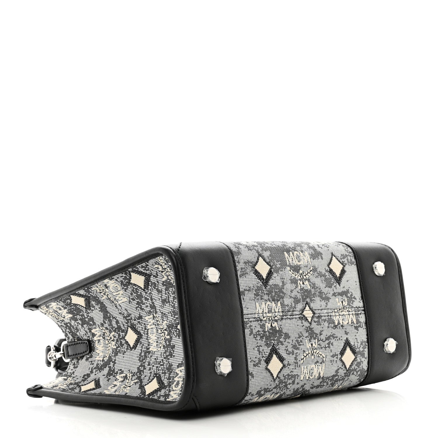 MCM Vintage Jacquard Monogram Small Munchen Tote Grey 4 of 9