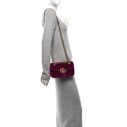 Gucci Velvet Matelasse Small GG Marmont Shoulder Bag Fuchsia Violet Cyclamen 2 of 7
