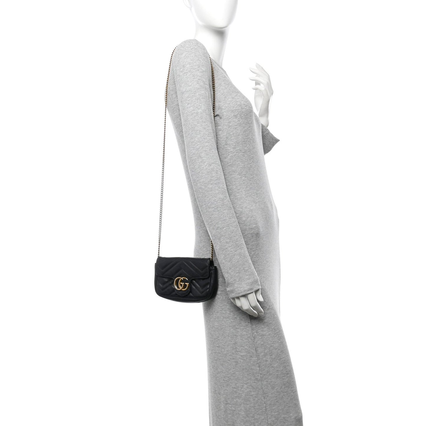 Calfskin Matelasse Super Mini GG Marmont Shoulder Bag Black