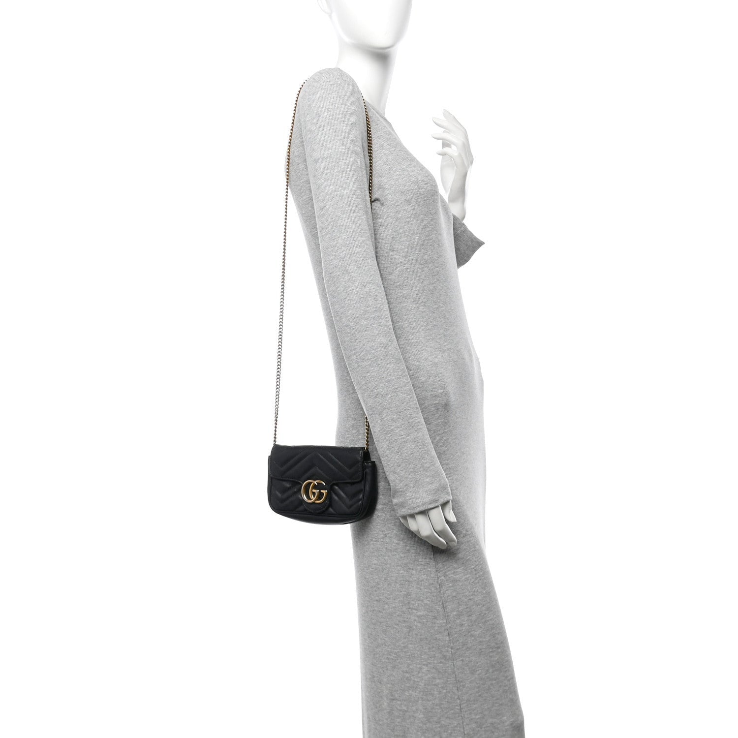 Gucci Calfskin Matelasse Super Mini GG Marmont Shoulder Bag Black 2 of 7