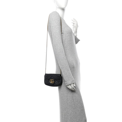 Gucci Calfskin Matelasse Super Mini GG Marmont Shoulder Bag Black 2 of 7