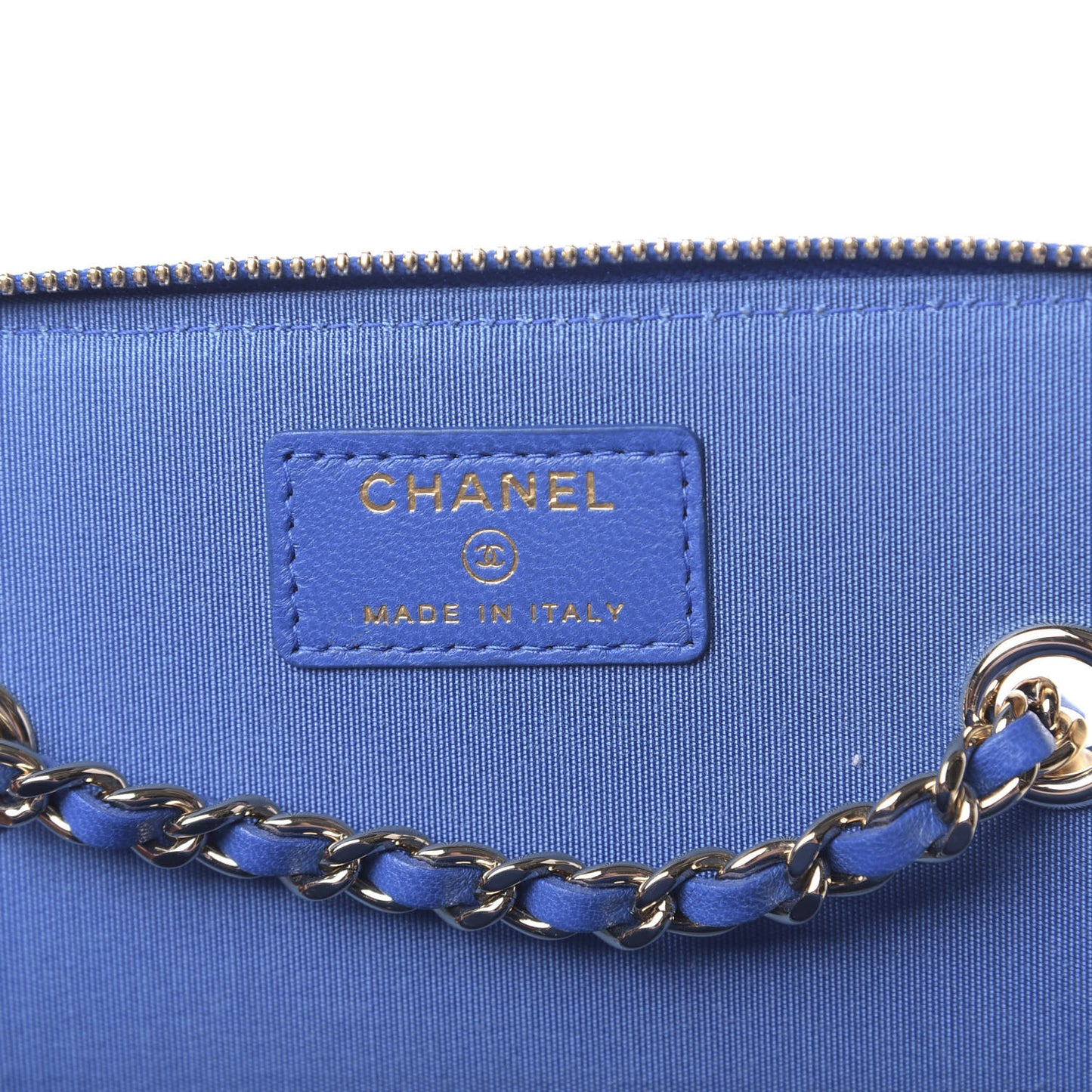 Raffia Jute Striped Small Vanity Case With Chain Blue Beige