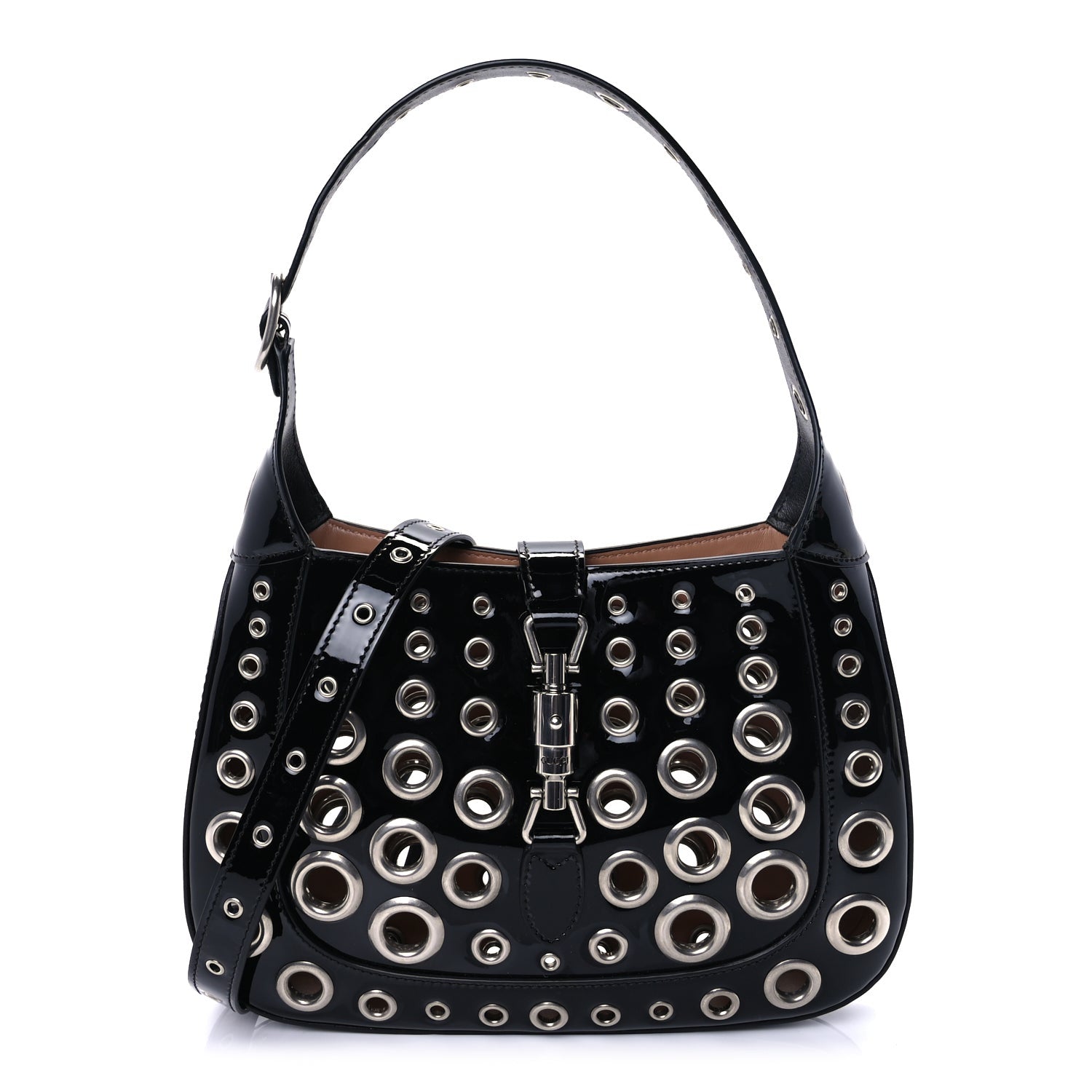 Gucci Patent Ha Ha Ha Jackie 1961 Eyelet Hobo Black 1 of 8