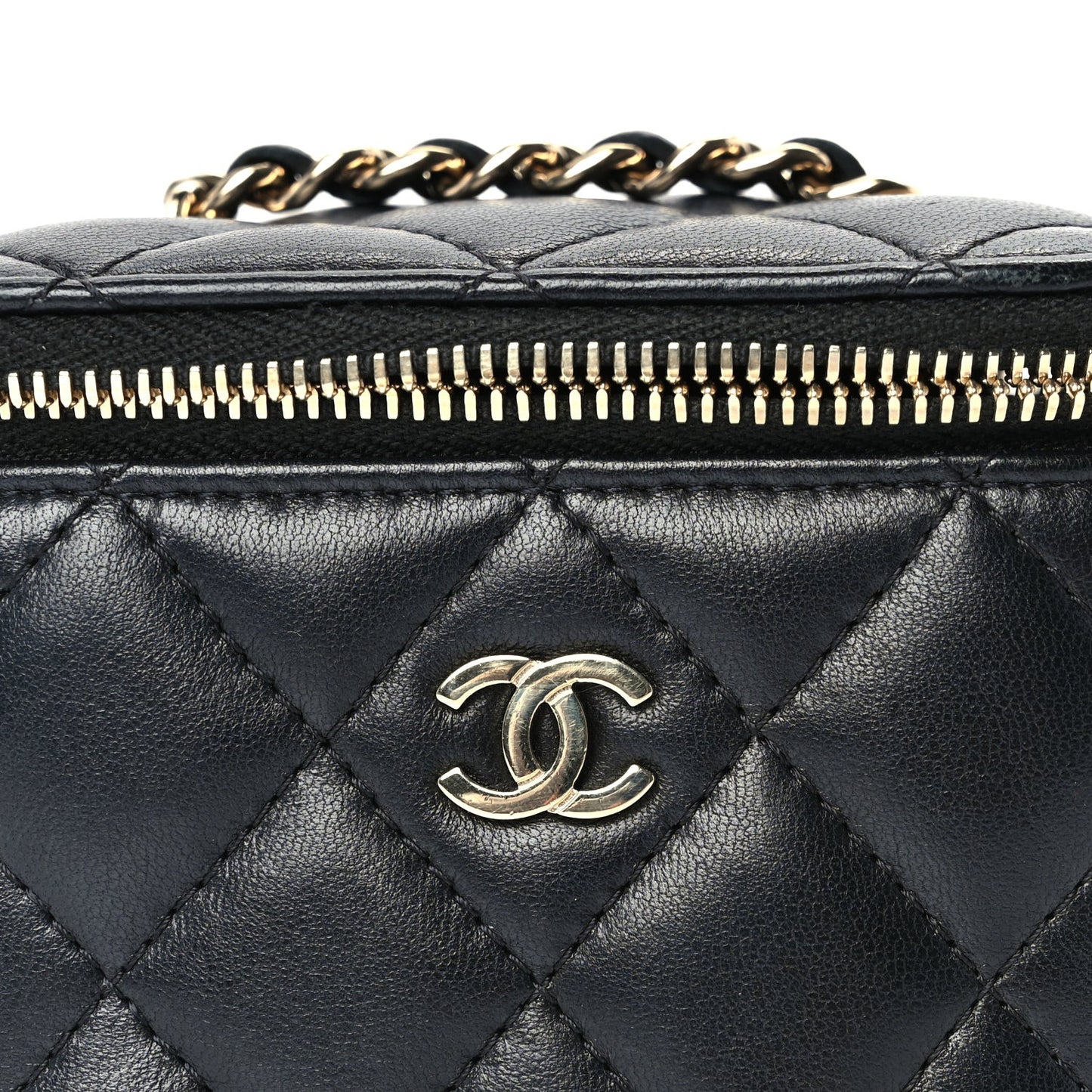 Lambskin Quilted Mini Vanity Case With Chain  Black