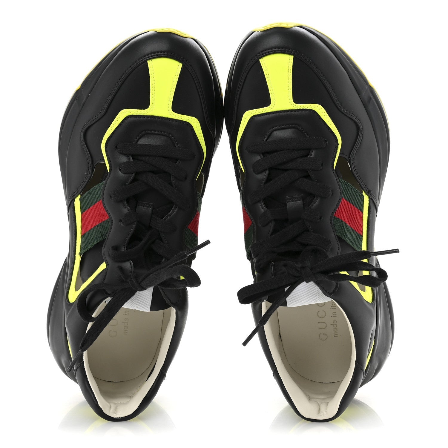 Gucci Demetra Web Mens Rhyton Cut Out Sneakers 10 Black Yellow Fluo 2 of 7
