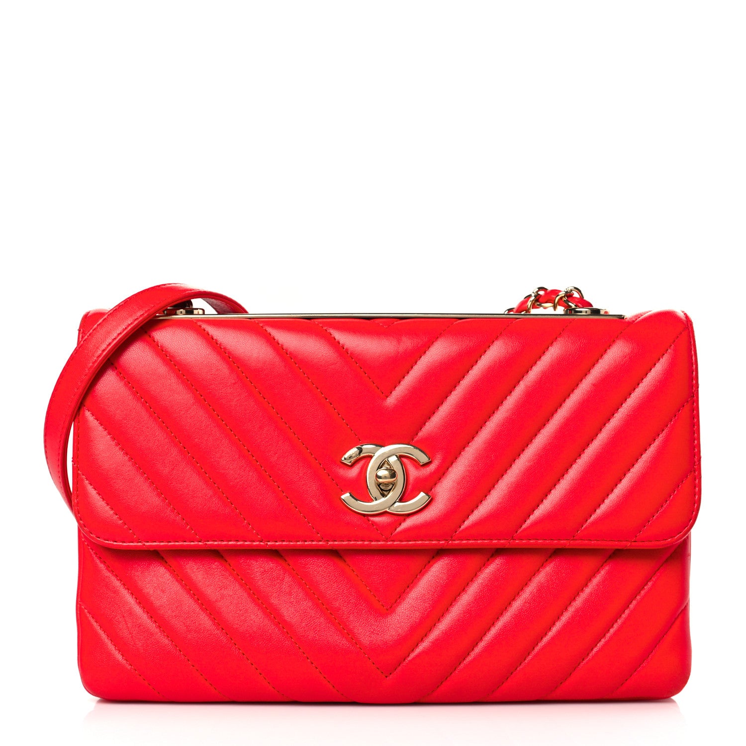 Chanel Lambskin Chevron Quilted Medium Trendy CC Flap Red 1 of 9