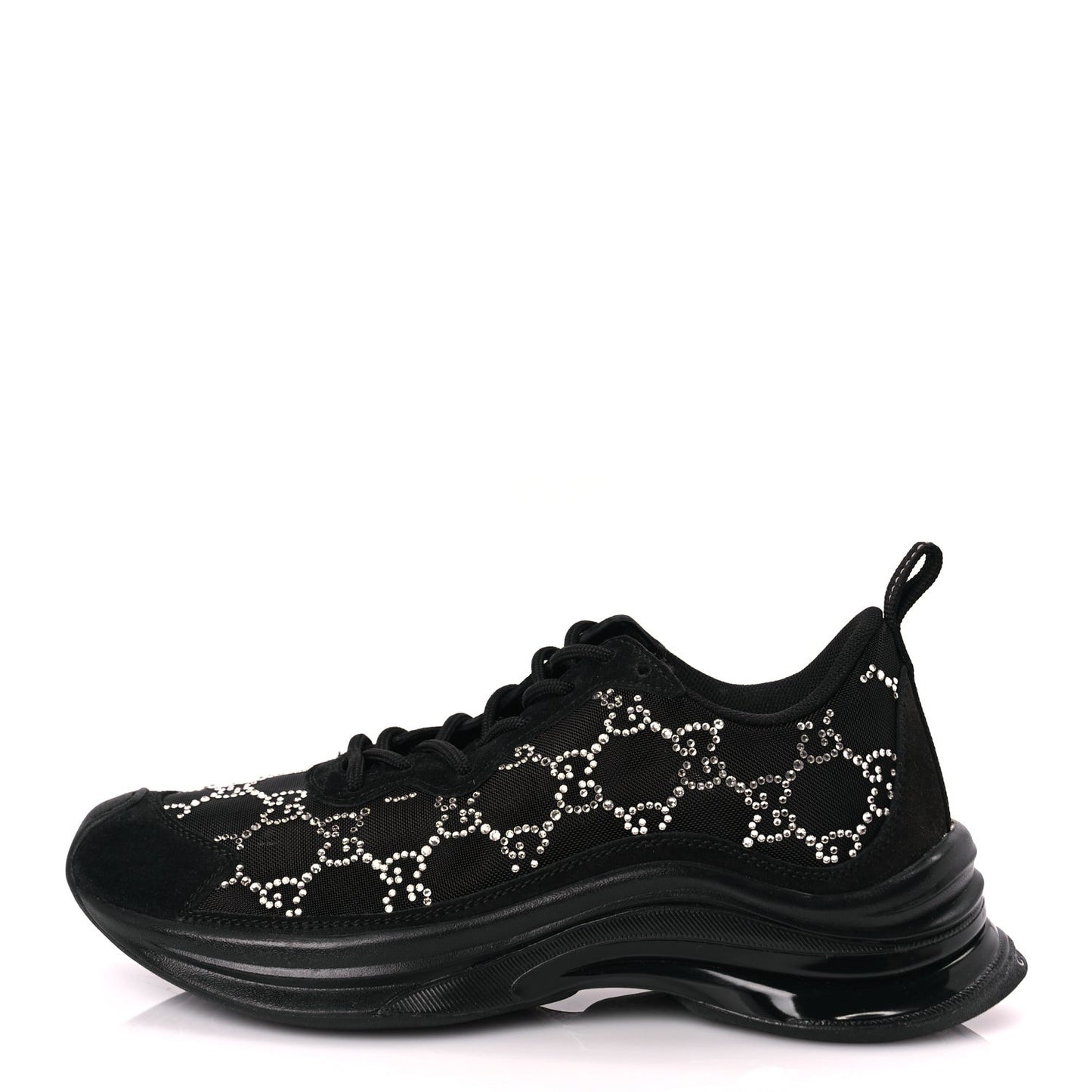 Mesh Crystal Suede GG Monogram Womens  Run Sneakers 36 Black Silver