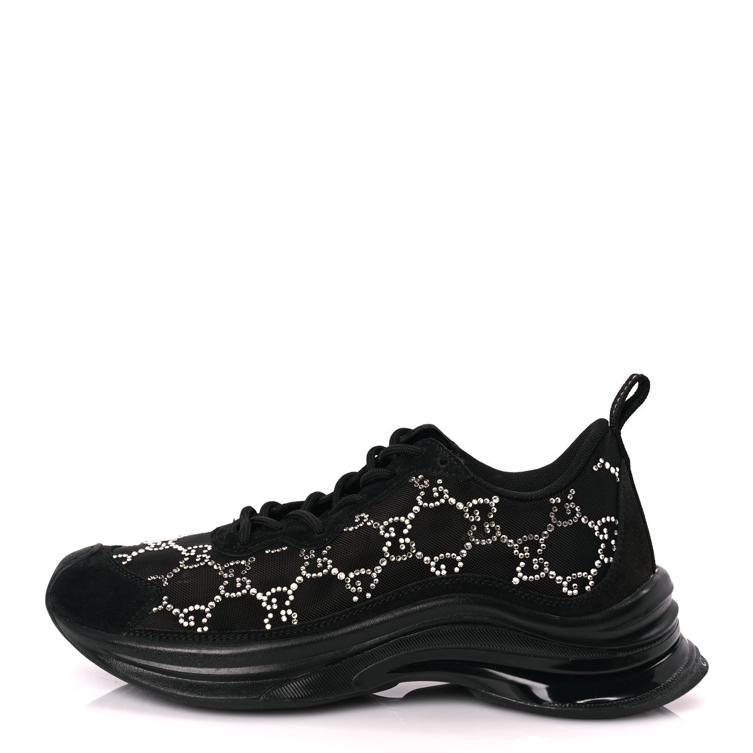 Gucci Mesh Crystal Suede GG Monogram Womens  Run Sneakers 36 Black Silver 1 of 8