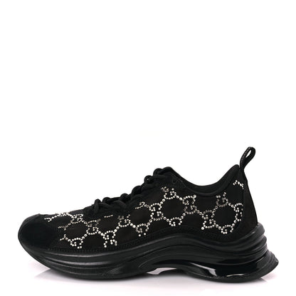 Gucci Mesh Crystal Suede GG Monogram Womens  Run Sneakers 36 Black Silver 1 of 8
