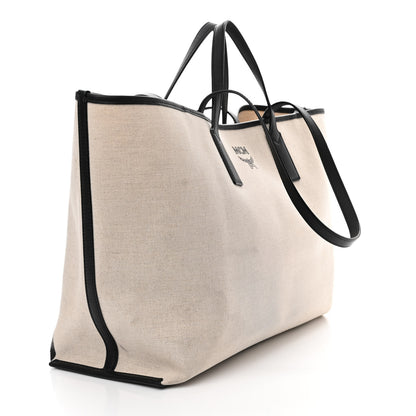 MCM Canvas Glitch Logo Medium Aren Shopper Tote Black White 4 of 15