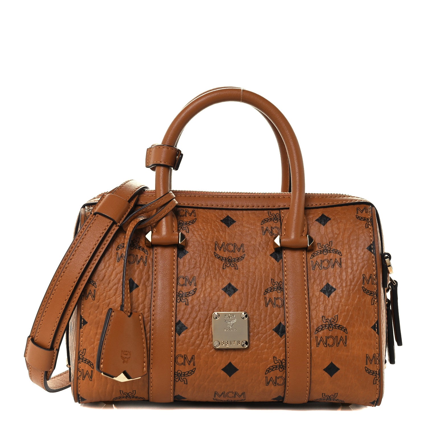 MCM Visetos Small Boston Bag Cognac 1 of 8
