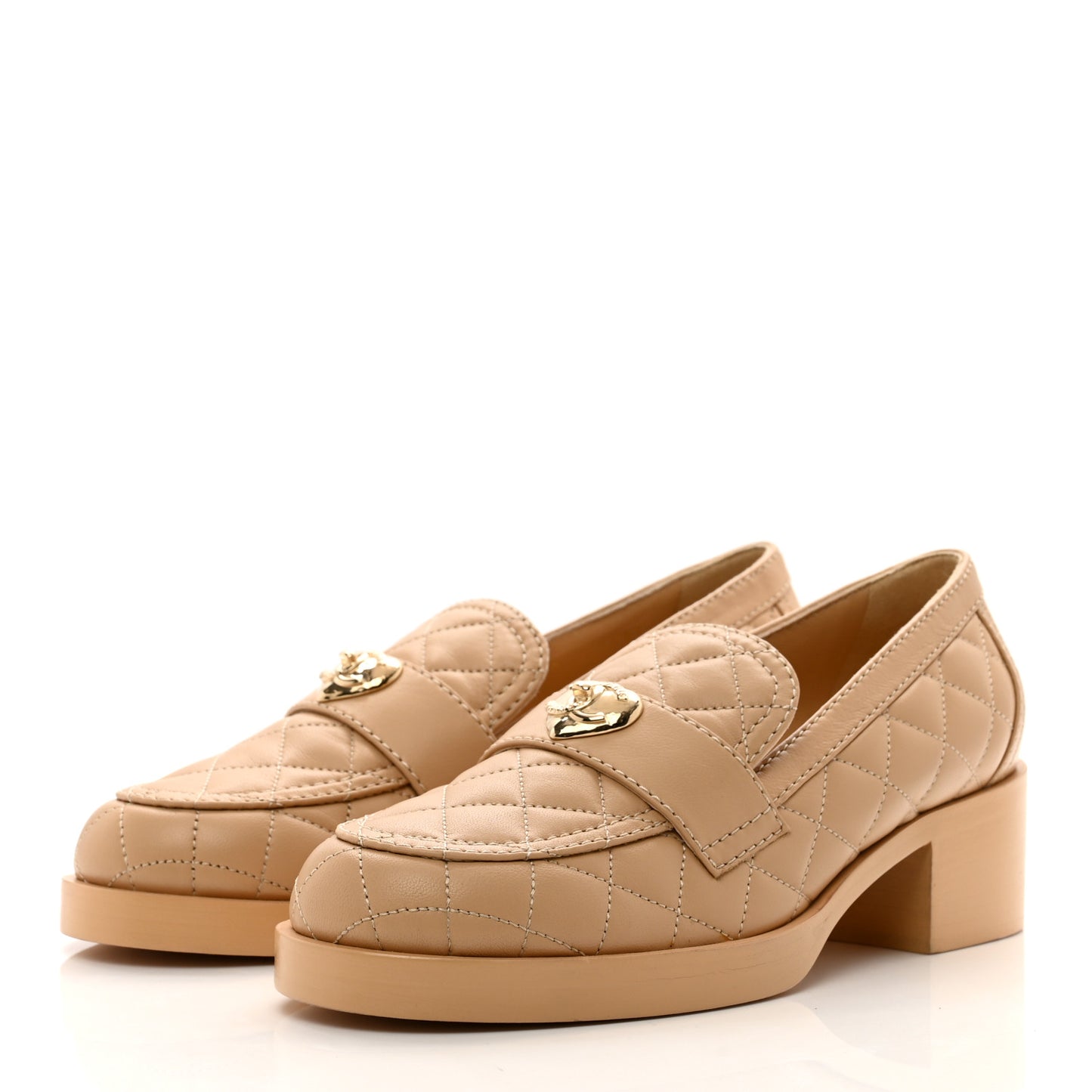 Lambskin Quilted CC Heart Loafers 38 Beige