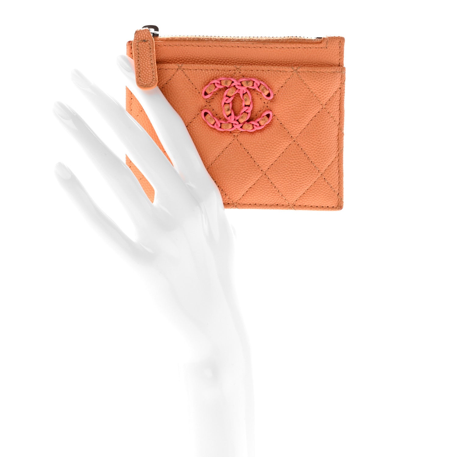 Chanel Caviar Flashy CC Zip Card Holder Orange Pink 2 of 12