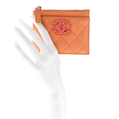 Chanel Caviar Flashy CC Zip Card Holder Orange Pink 2 of 12