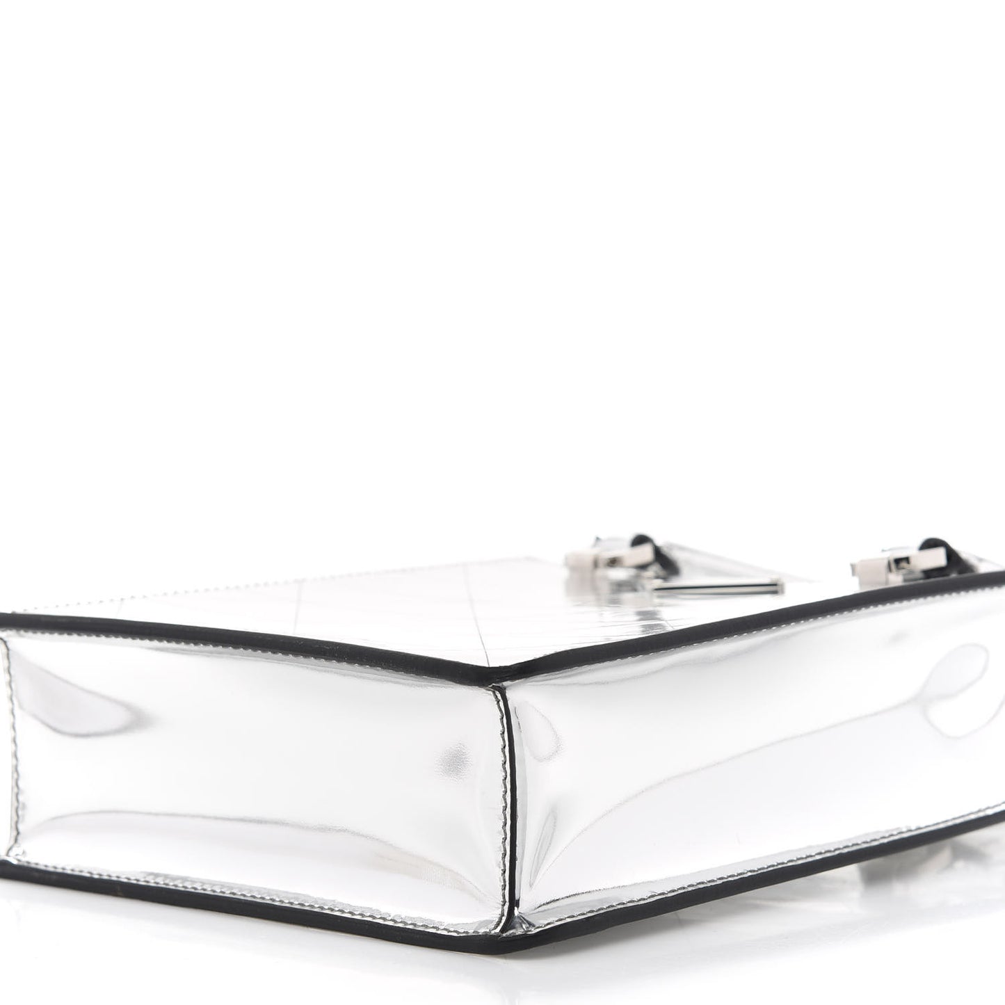 Spazzolato Metal Triangle Logo Triangle Patterned Small Double Handle Crossbody Tote Argento