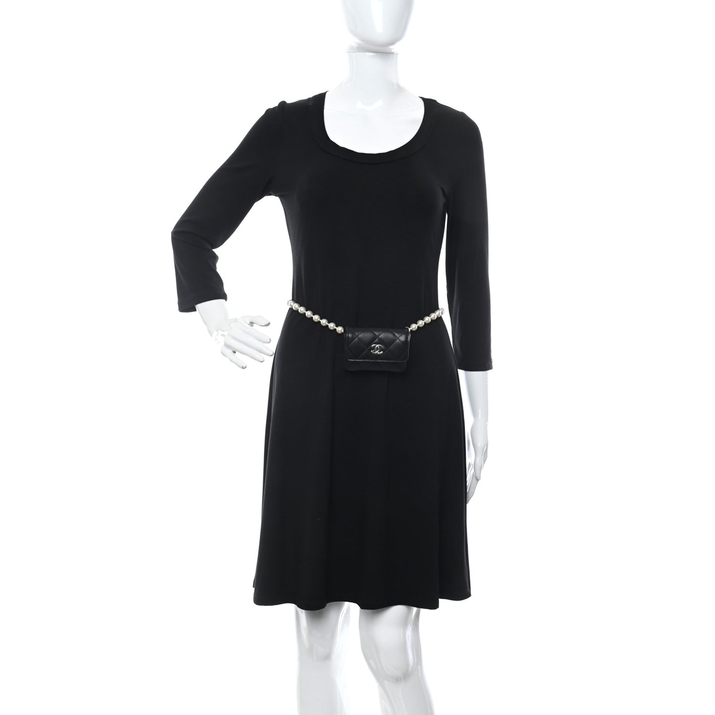 Lambskin Quilted Pearl Chain Belt Bag Black