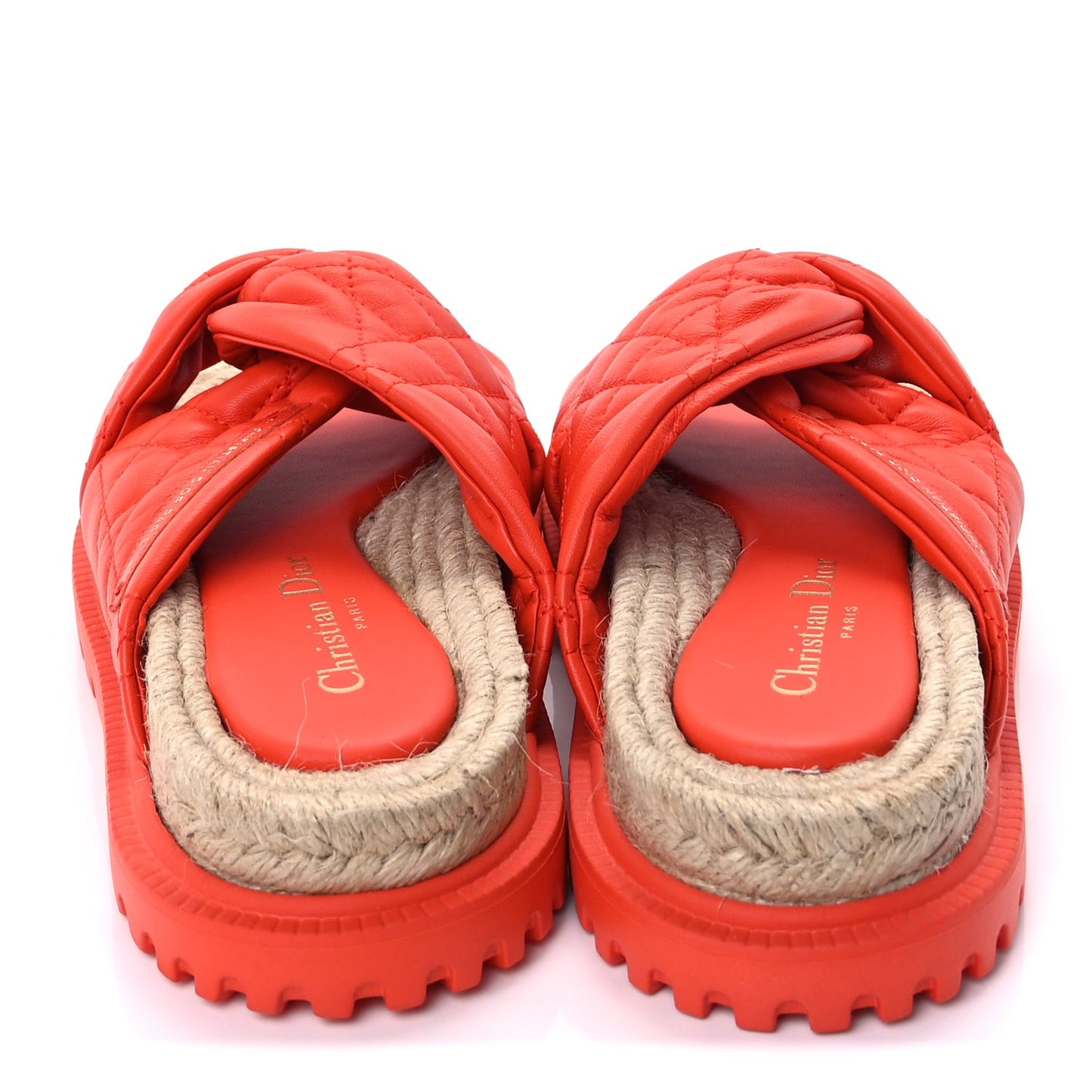 Calfskin Cannage Dtwist Espadrille Platform Sandals 37  Orange