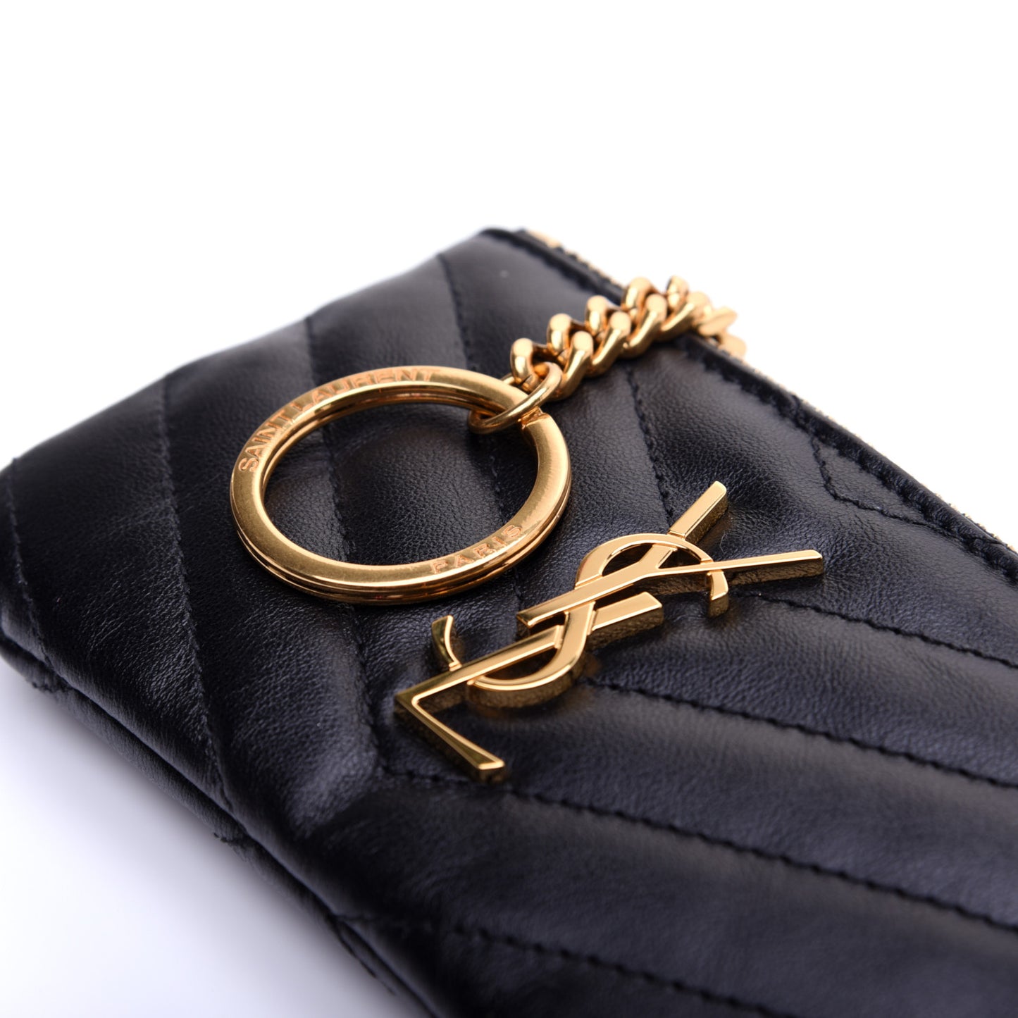 Calfskin Matelasse Monogram Key Pouch Black