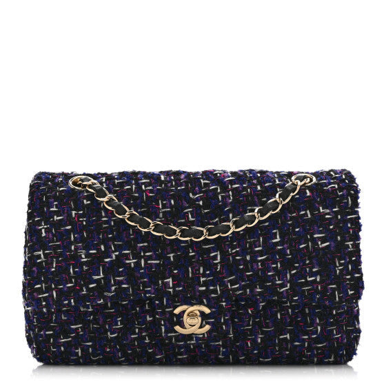 Tweed Quilted Medium Double Flap Dark Purple