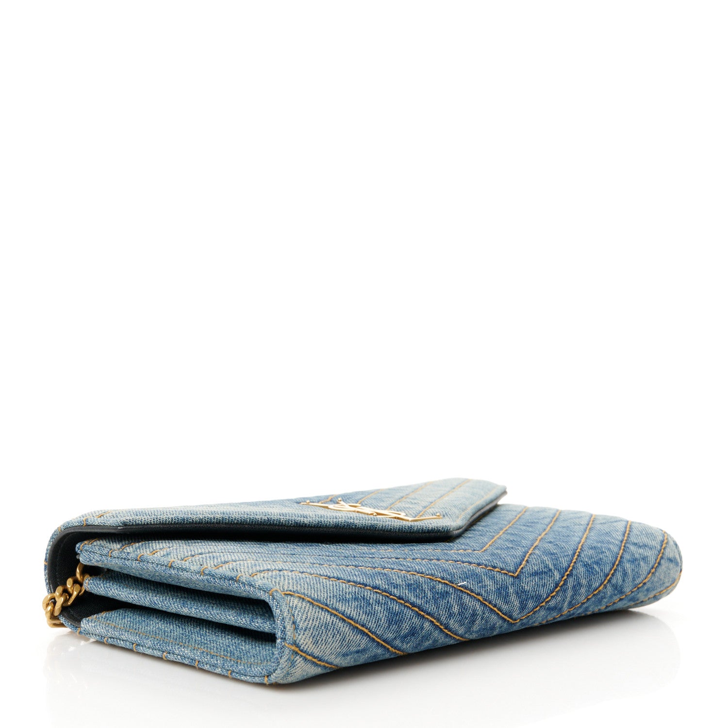 Saint Laurent Denim Matelasse Chevron Monogram Chain Wallet Blue Jeans 4 of 9