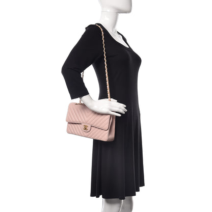 Chanel Caviar Chevron Quilted Medium Double Flap Light Pink 2 of 10