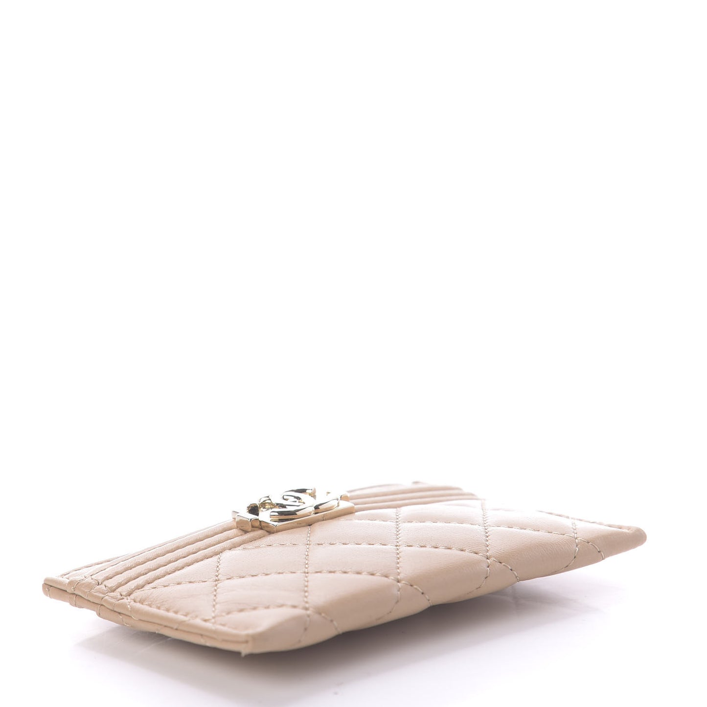 Lambskin Quilted Boy Card Holder Beige