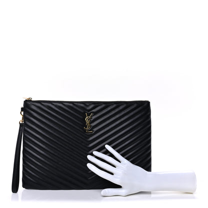 Saint Laurent Calfskin Matelasse Chevron Monogram Document Holder Black 2 of 6