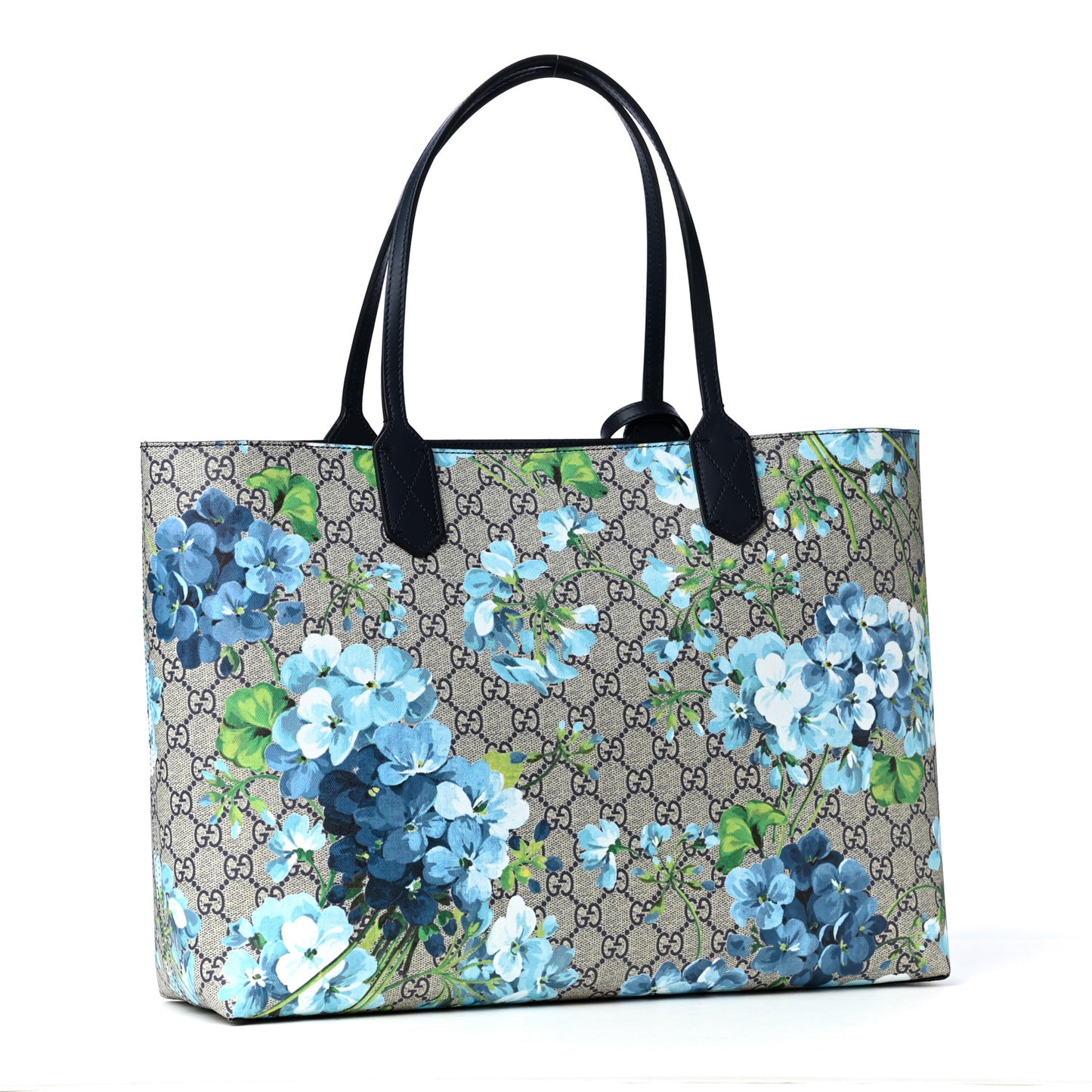 GG Supreme Monogram Blooms Medium Reversible Tote Beige Blue Navy