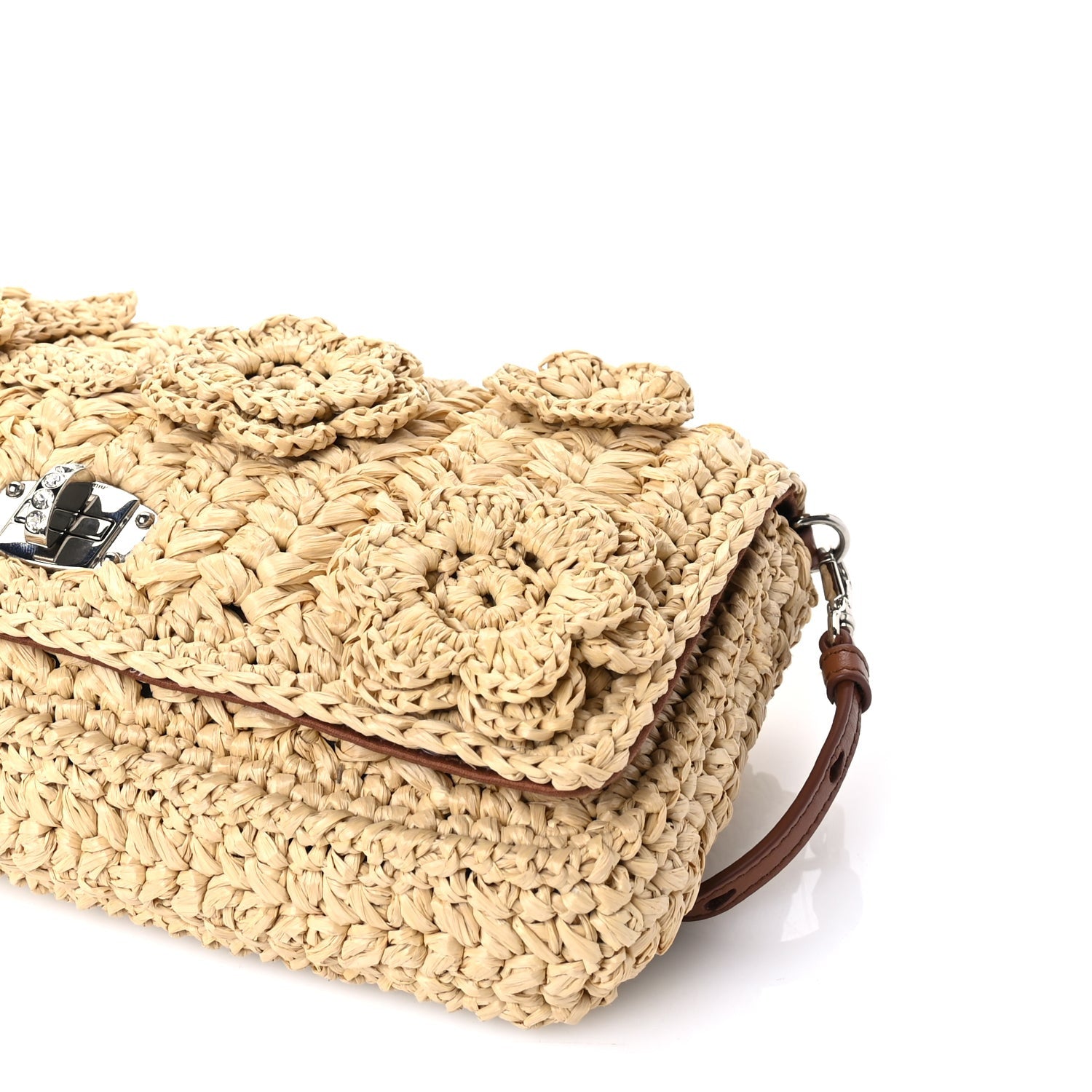 Miu Miu Raffia Crystal Flap Clutch Natural 8 of 8