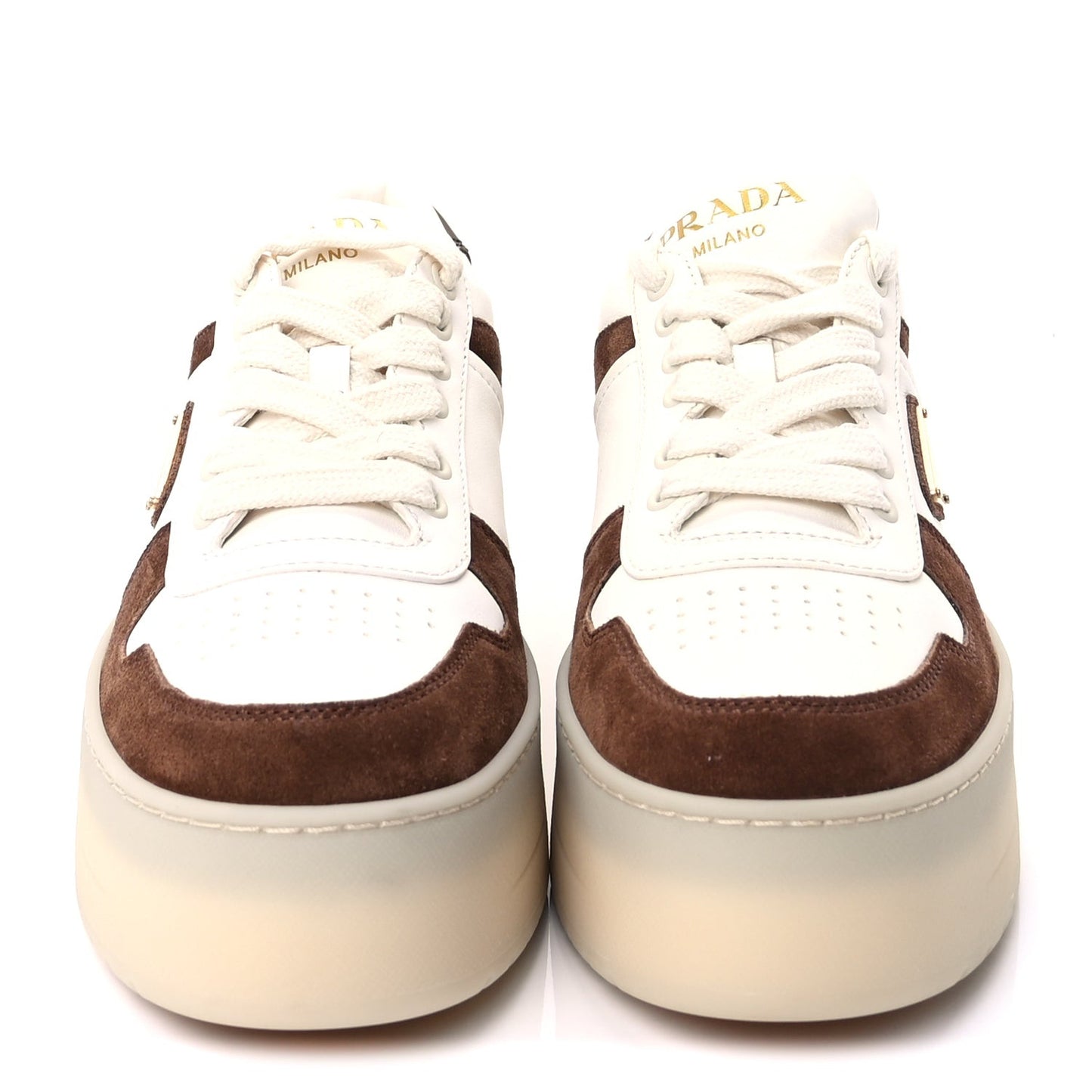 Suede Nappa Triangle Womens Downtown Platform Low Top Sneakers 37.5 White Cocoa Brown