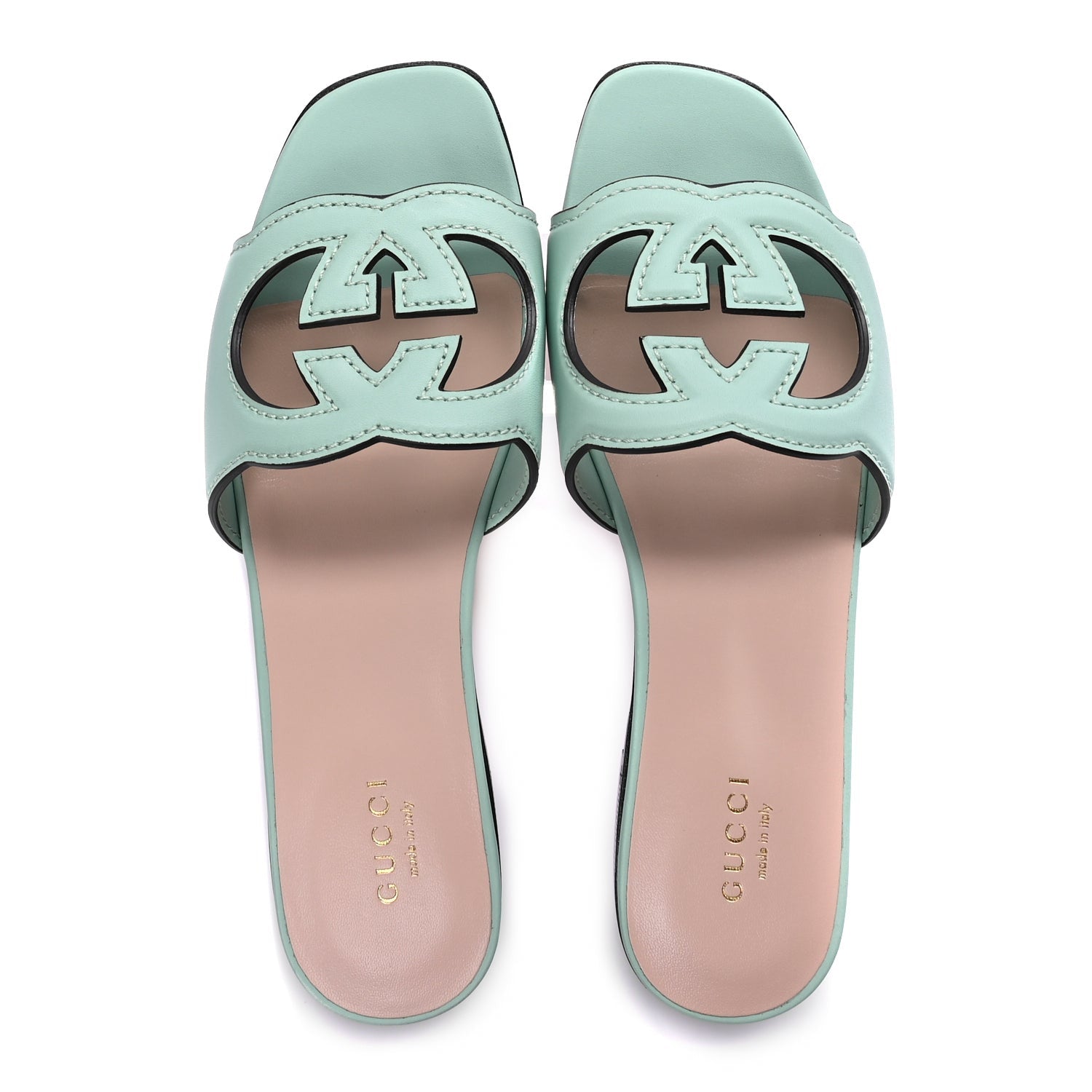 Gucci Cosmos Softy Calfskin Interlocking G Cut Out Slide Sandals 36.5 Light Pastel Green 2 of 9
