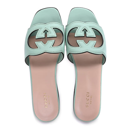 Gucci Cosmos Softy Calfskin Interlocking G Cut Out Slide Sandals 36.5 Light Pastel Green 2 of 9