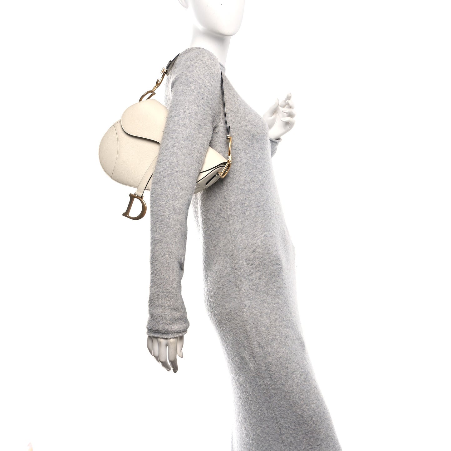 Grained Calfskin Saddle Bag White