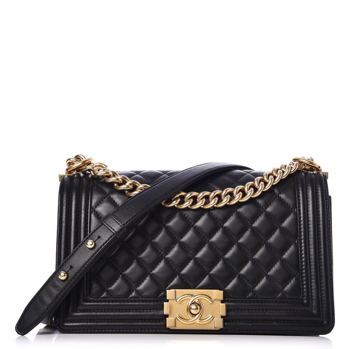Lambskin Quilted Medium Boy Flap Black