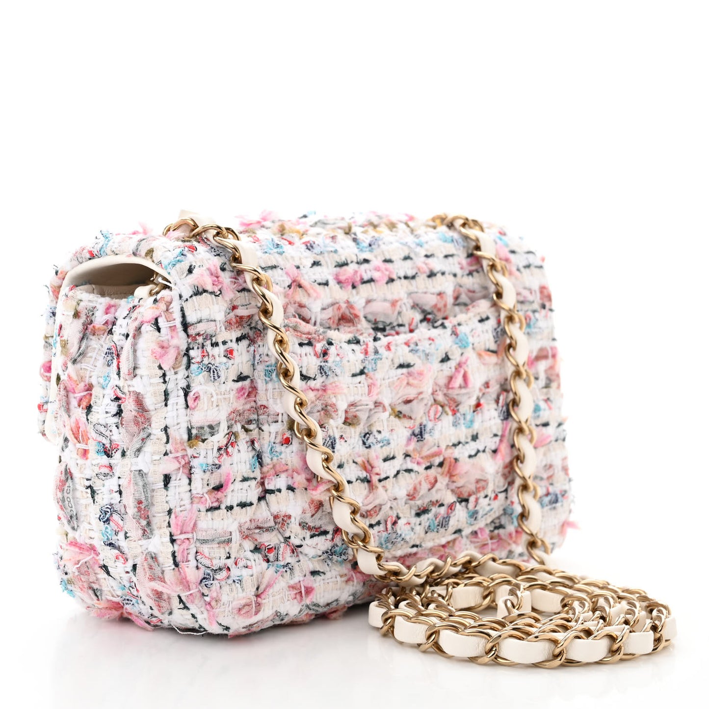 Tweed Quilted Mini Rectangular Flap Ecru Pink Blue Green