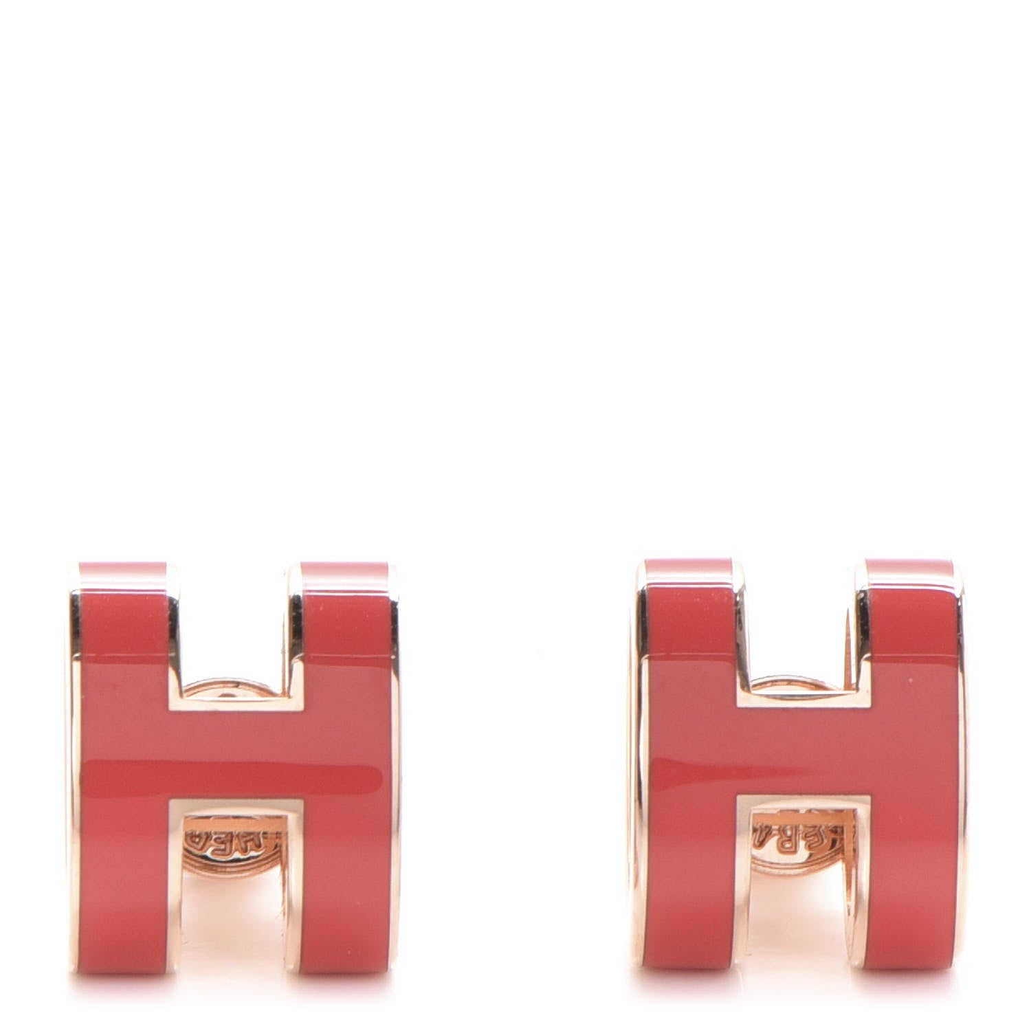 Hermes Rose Gold Lacquered Pop H Earrings Rouge Corail 1 of 4