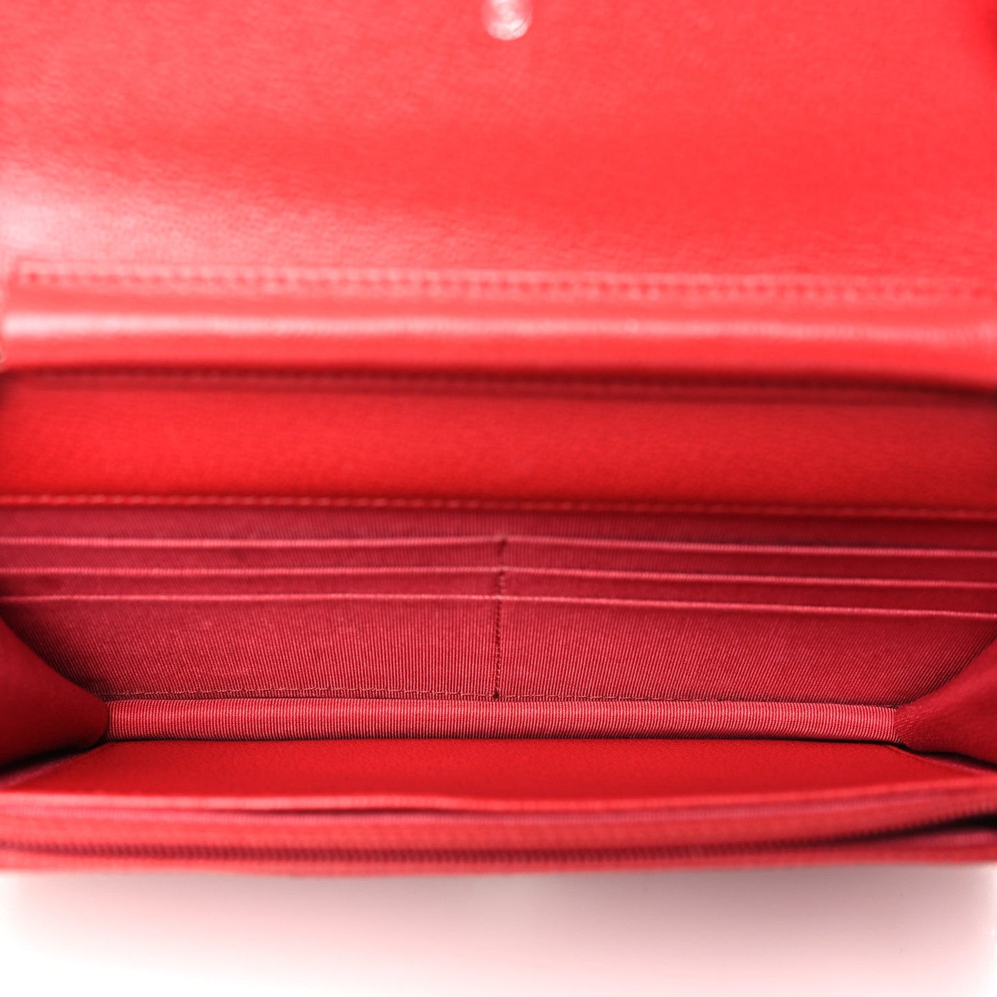 Grained Calfskin Quilted CC Box Wallet On Chain WOC Red