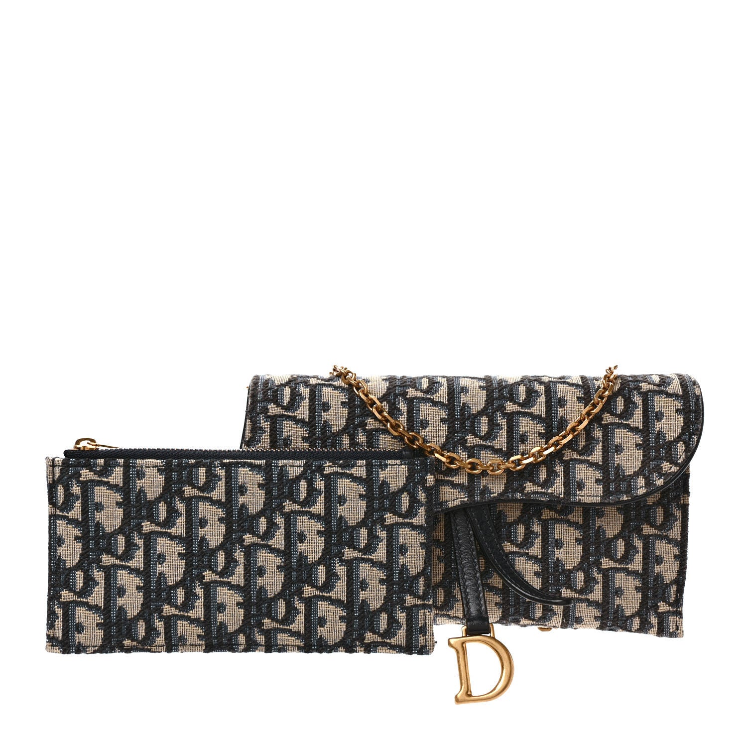 Christian Dior Oblique Saddle Chain Long Wallet Blue 1 of 9