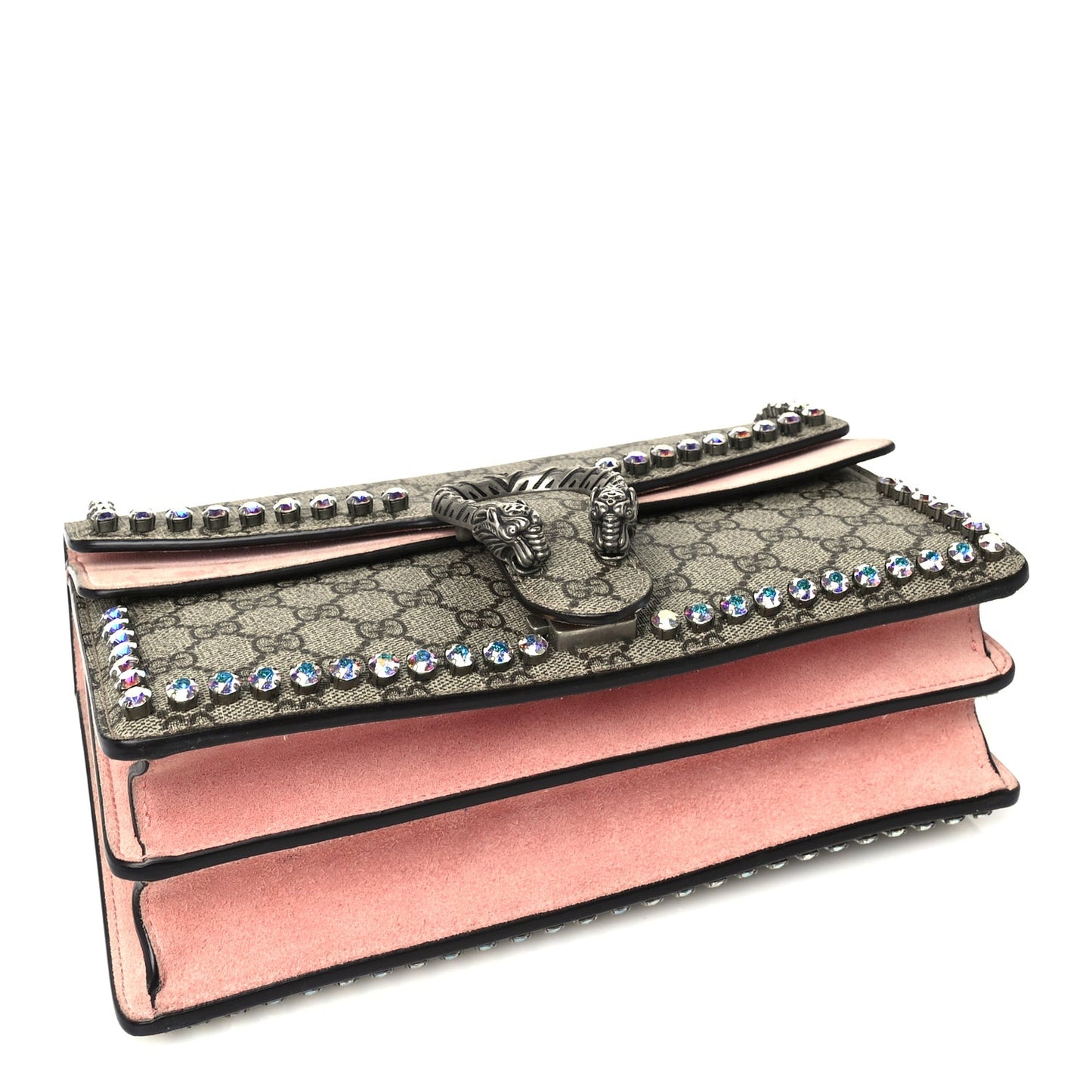 GG Supreme Monogram Suede Crystal Small Dionysus Shoulder Bag  Beige Ebony Light Peonia