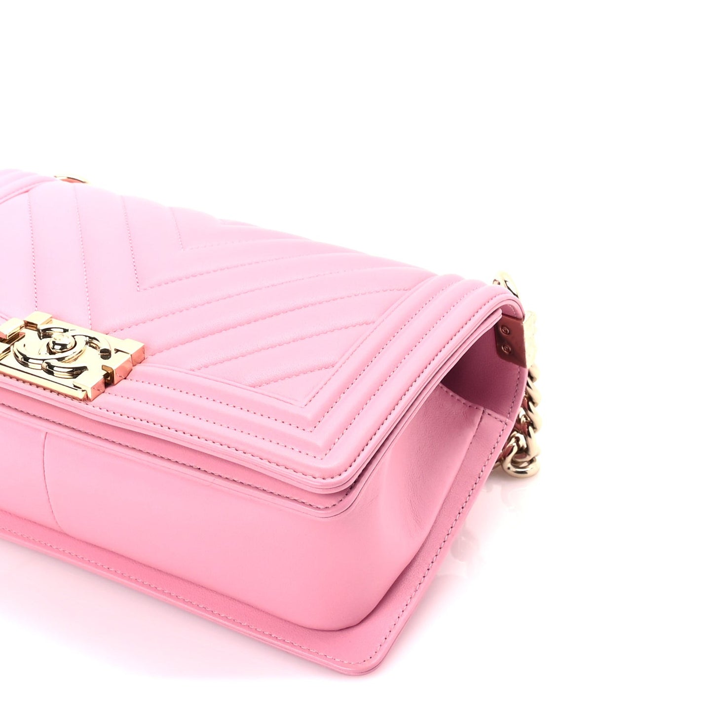 Lambskin Chevron Quilted Medium Boy Flap  Pink