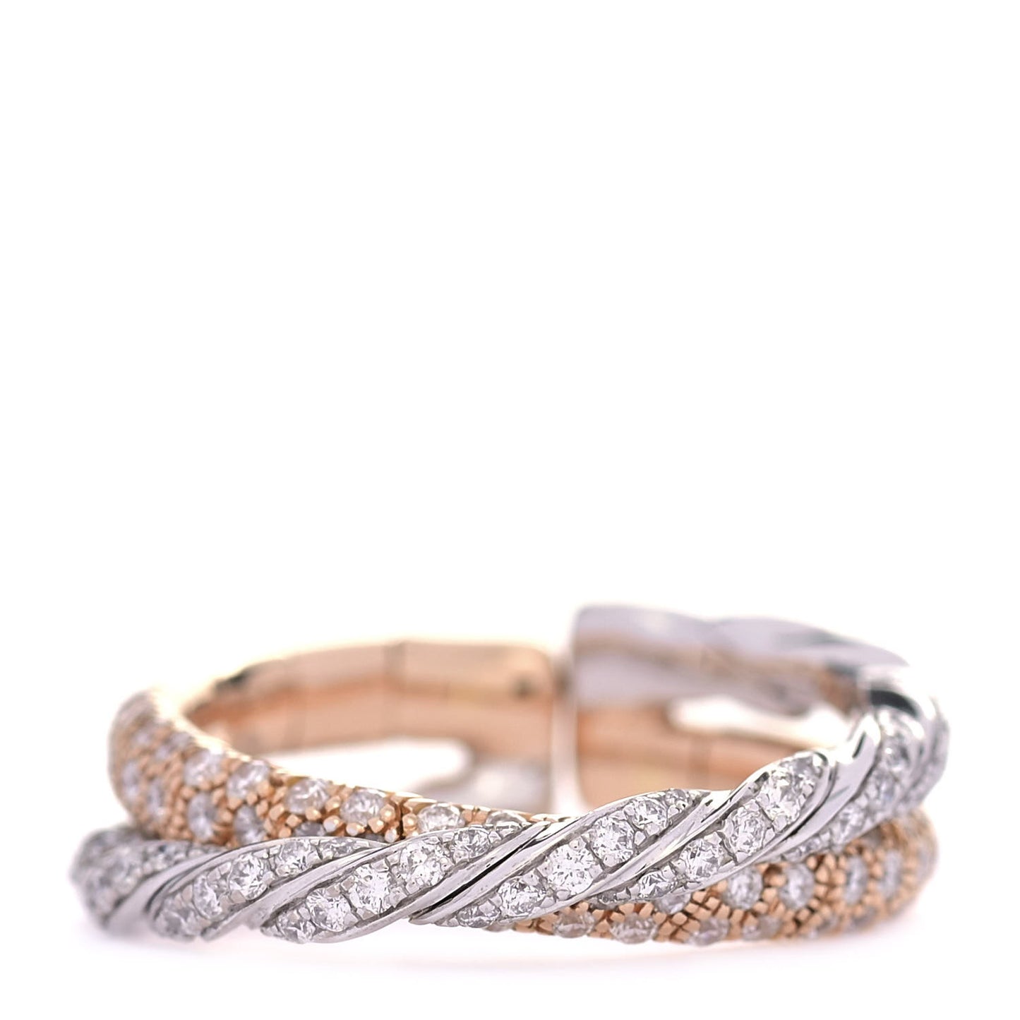 18K Rose White Gold Diamond Paveflex Two Row Ring 52 6