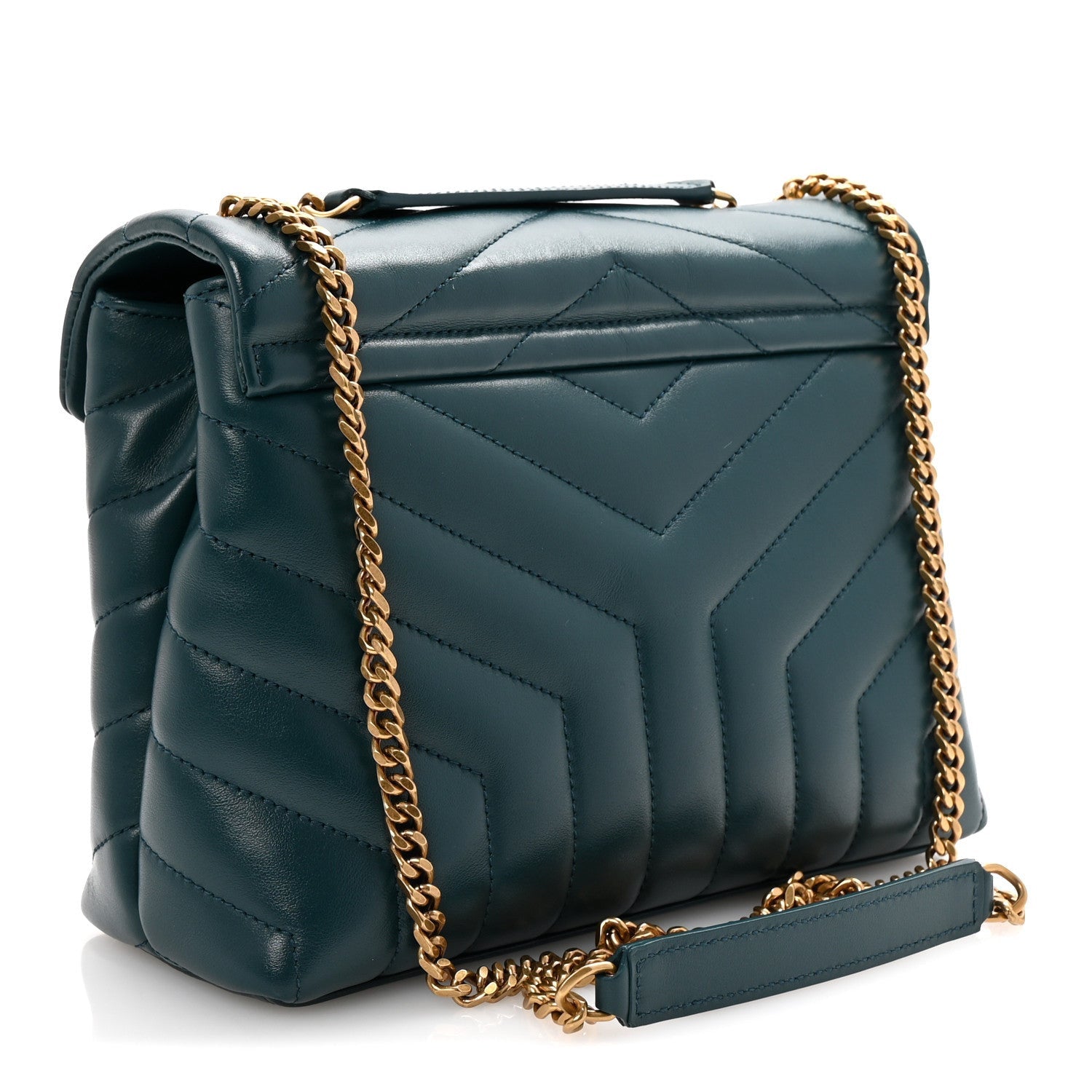 Saint Laurent Calfskin Y Quilted Monogram Small Loulou Chain Satchel Sea Turquoise 3 of 7
