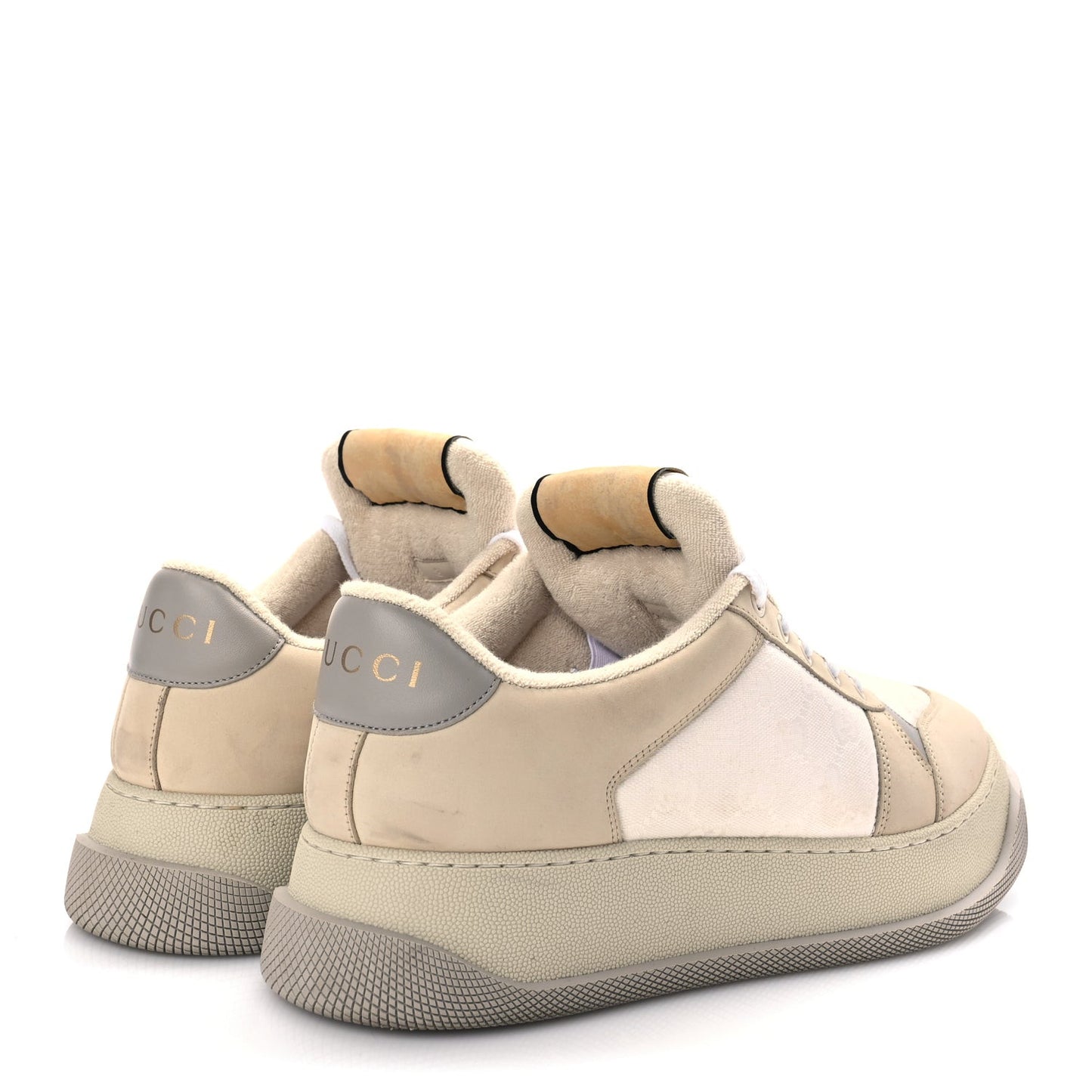 GUCCI Lame Canvas Nubuck GG Monogram Mens Screener 50mm Sneakers 8 Grey White