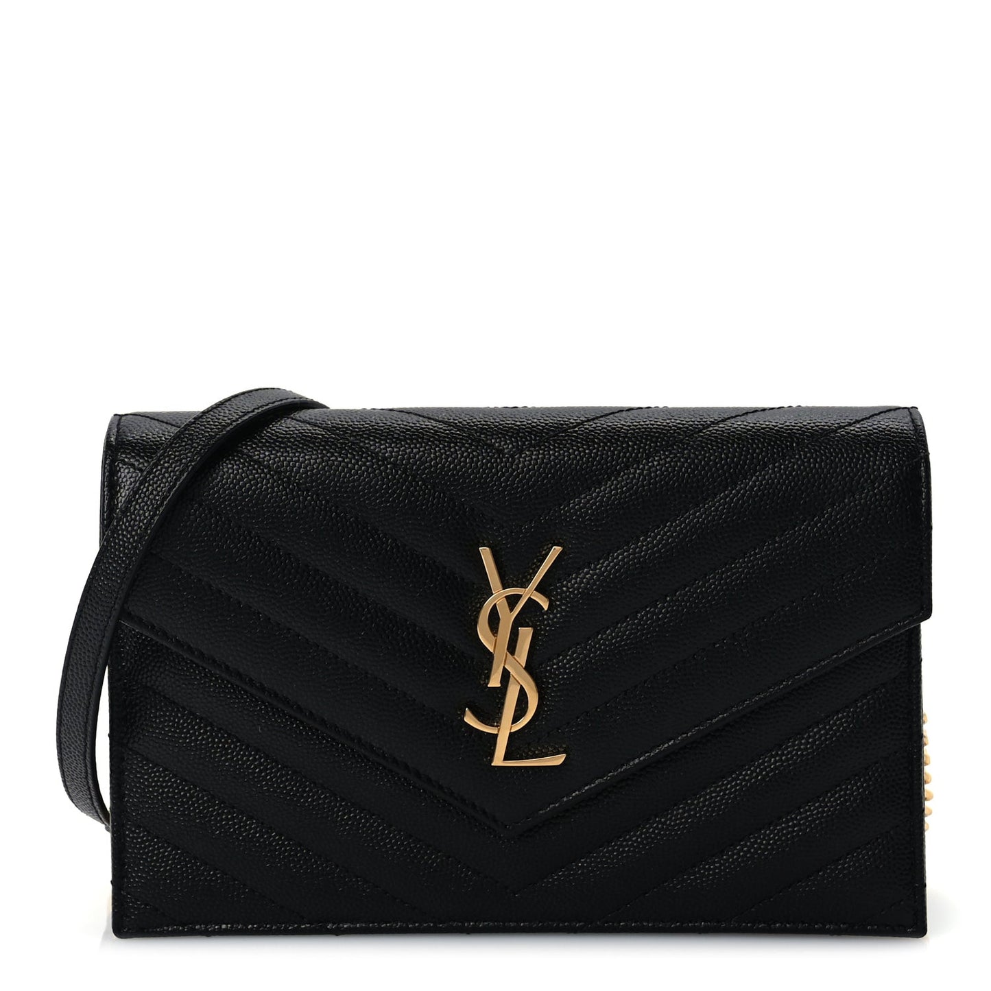 Grain De Poudre Matelasse Chevron Monogram Envelope Chain Wallet  Black