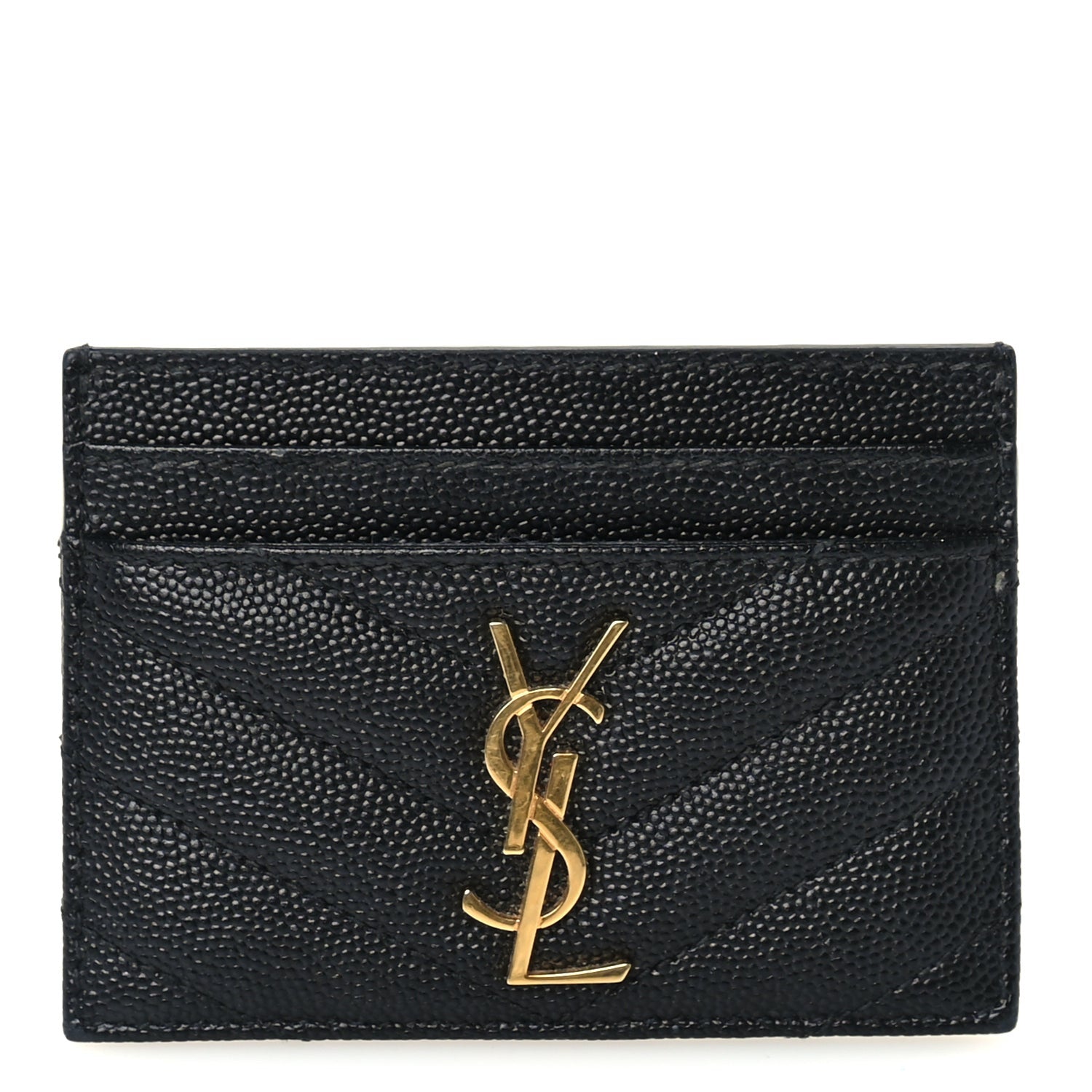 Saint Laurent Grain De Poudre Matelasse Chevron Cassandre Credit Card Case Black 1 of 7