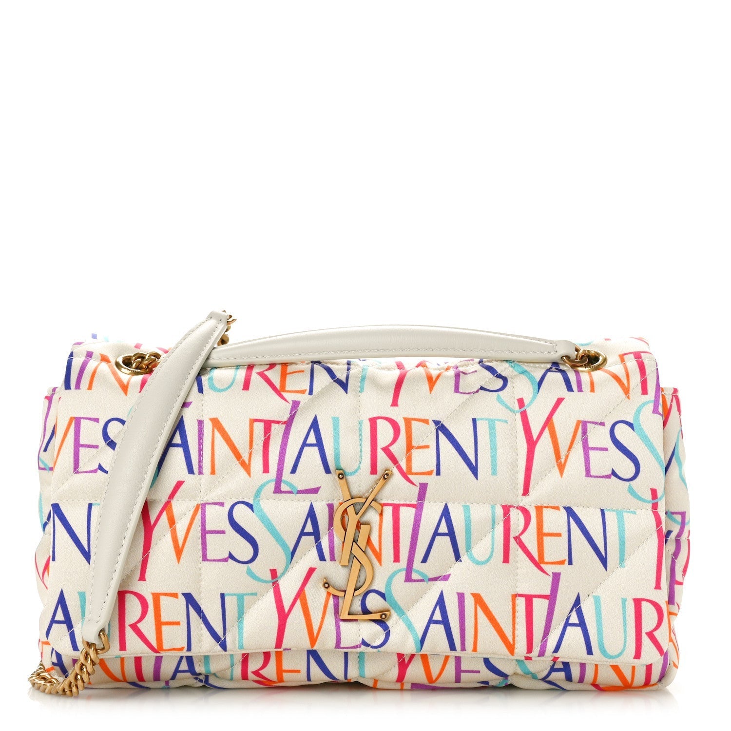 Saint Laurent Silk Carre Rive Gauche Print Patchwork Monogram Medium Jamie Multicolor White 1 of 7