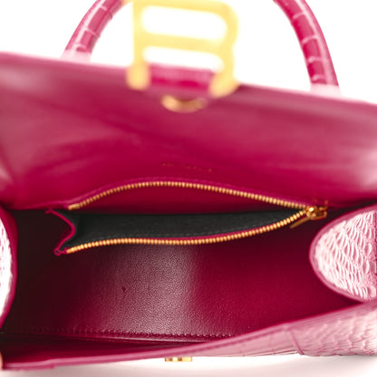 Balenciaga Shiny Calfskin Crocodile Embossed Small Hourglass Top Handle Bag Raspberry 5 of 10