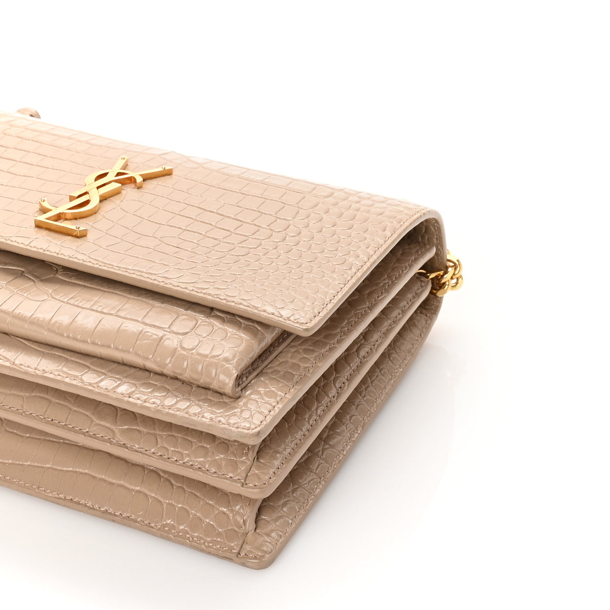Calfskin Crocodile Embossed Medium Monogram Sunset Dark Beige