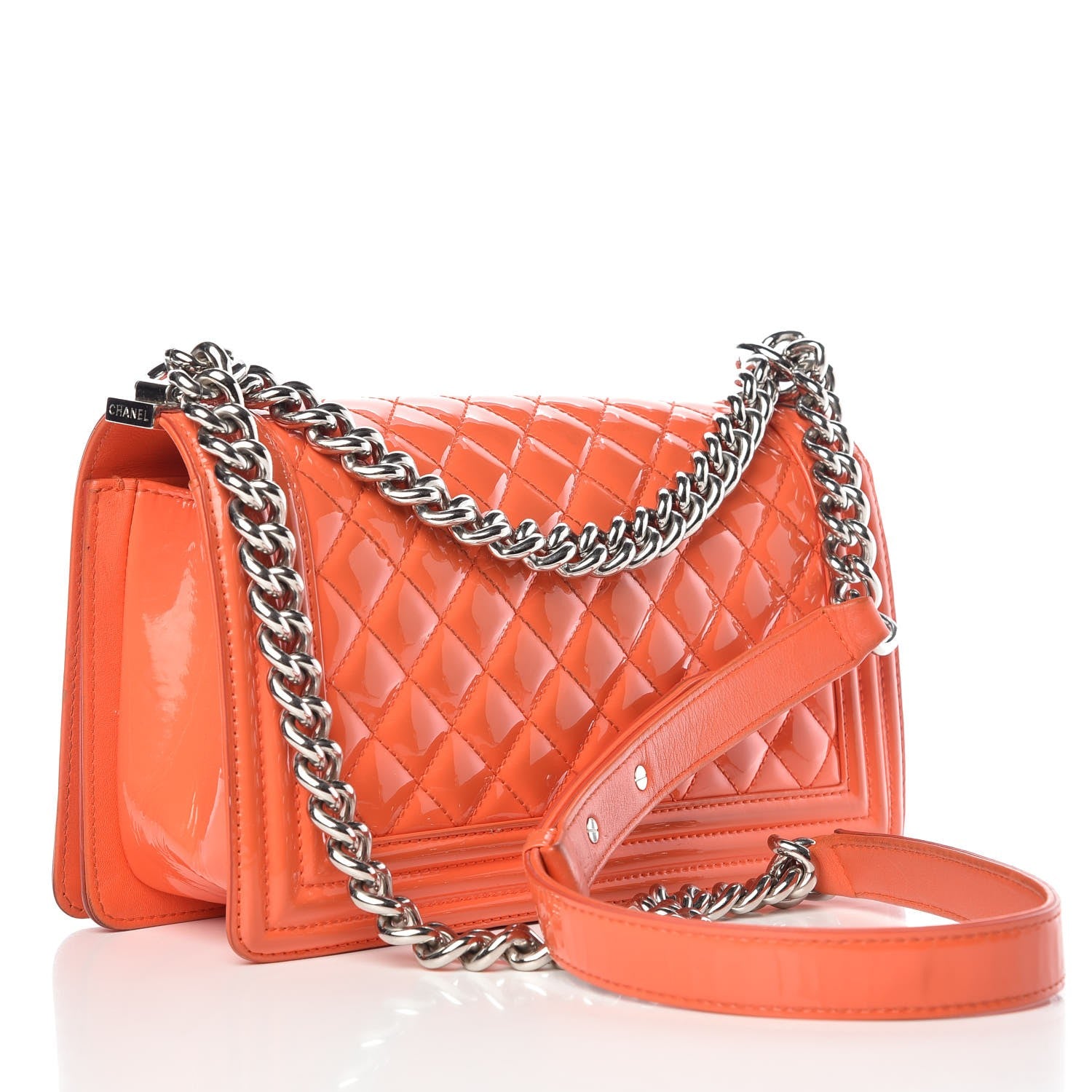 Chanel Patent Quilted Medium Plexiglass Boy Flap Orange 4 of 13